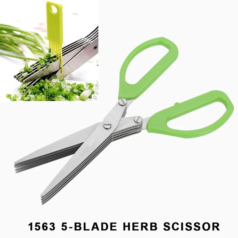 1563 Multifunction Vegetable Stainless Steel Herbs Scissor with 5 Blades - India, 0.17 kgs