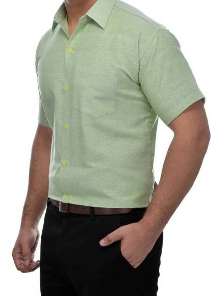 HALF-P40-SHIRT-GREEN Khadi Cotton Half Sleeve Shirt - India, L / 40, 0.25 kgs