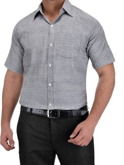 HALF-P44-SHIRT-GREY Khadi Cotton Half Sleeve Shirt - India, XXL / 44, 0.25 kgs