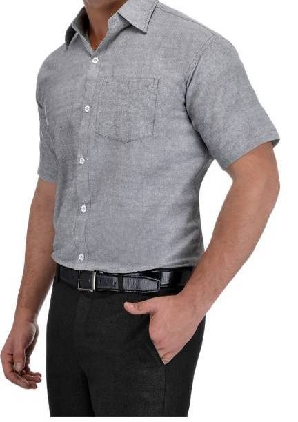 HALF-P42-SHIRT-GREY Khadi Cotton Half Sleeve Shirt - India, XL / 42, 0.25 kgs