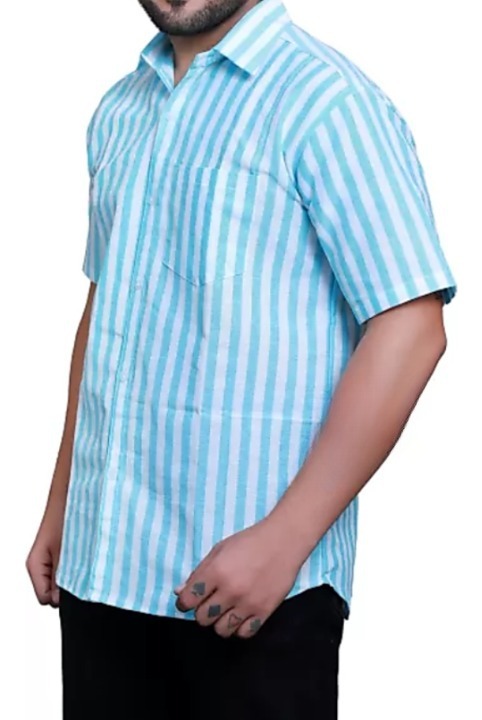 HALF-L42-SHIRT-BLUE Khadi Cotton Half Sleeve Shirt - India, XL / 42, 0.25 kgs
