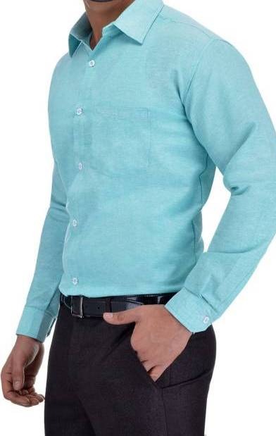 FULL-P44-SHIRT-BLUE Khadi Cotton Full Sleeve Shirt - India, XXL / 44, 0.25 kgs