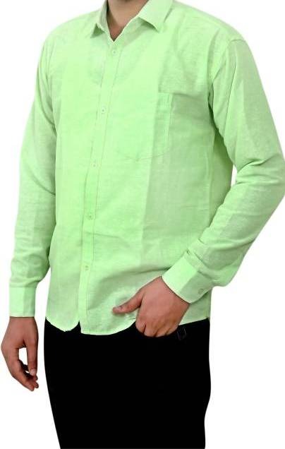 FULL-P44-SHIRT-GREEN Khadi Cotton Full Sleeve Shirt - India, XXL / 44, 0.25 kgs