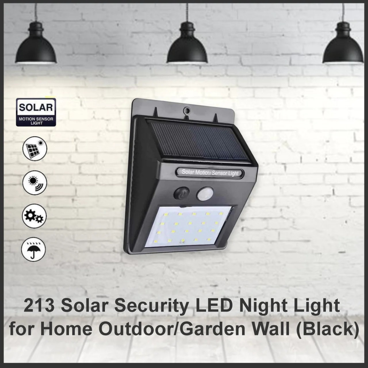 0213 Solar Security LED Night Light for Home Outdoor/Garden Wall (Black) (20-LED Lights) - 0.16 kgs, China