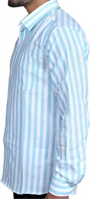 FULL-L42-SHIRT-BLUE Khadi Cotton Full Sleeve Shirt - XL / 42, 0.25 kgs, India