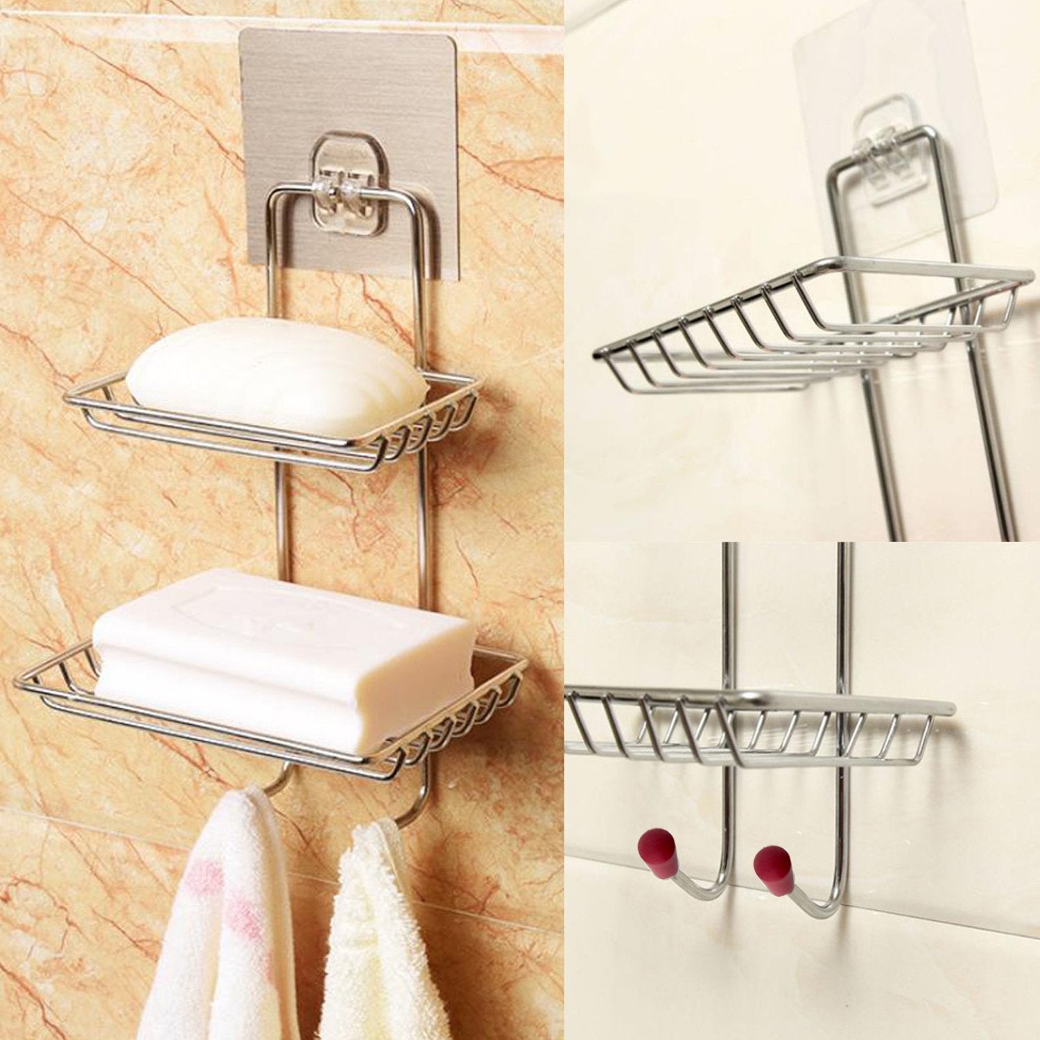 1763 Kitchen Bathroom Soaps Storage Rack with 2 Hook for Home - India, 0.802 kgs