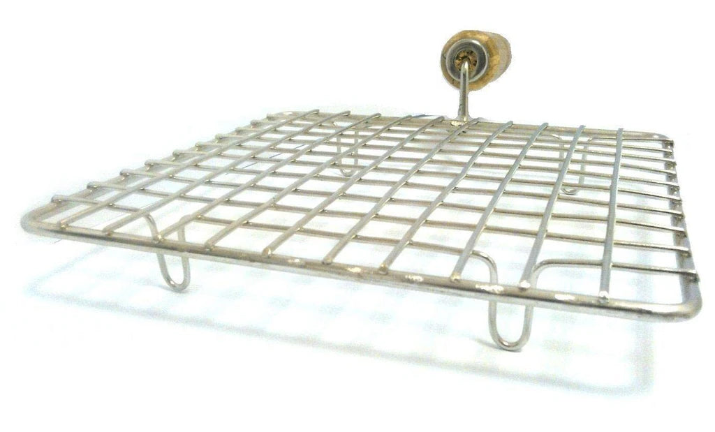 2086 Kitchen Square Stainless Steel Roaster Papad Jali, Barbecue Grill with Wooden Handle - India, 0.651 kgs