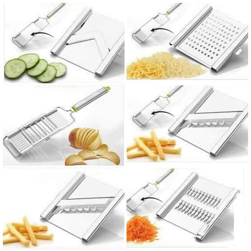 2142 6 in 1 Stainless Steel Kitchen Chips Chopper Cutter Slicer and Grater with Handle - India, 0.56 kgs