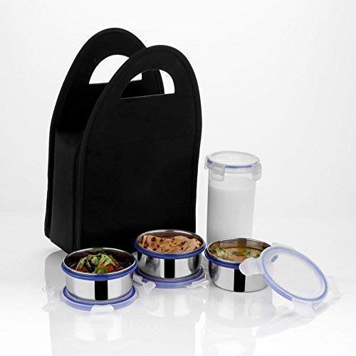 2201 Compact Stainless Steel Airtight Lunch Box Set - 4 pcs (3 Leakproof Containers and 1 Bottle) - India, 1.326 kgs