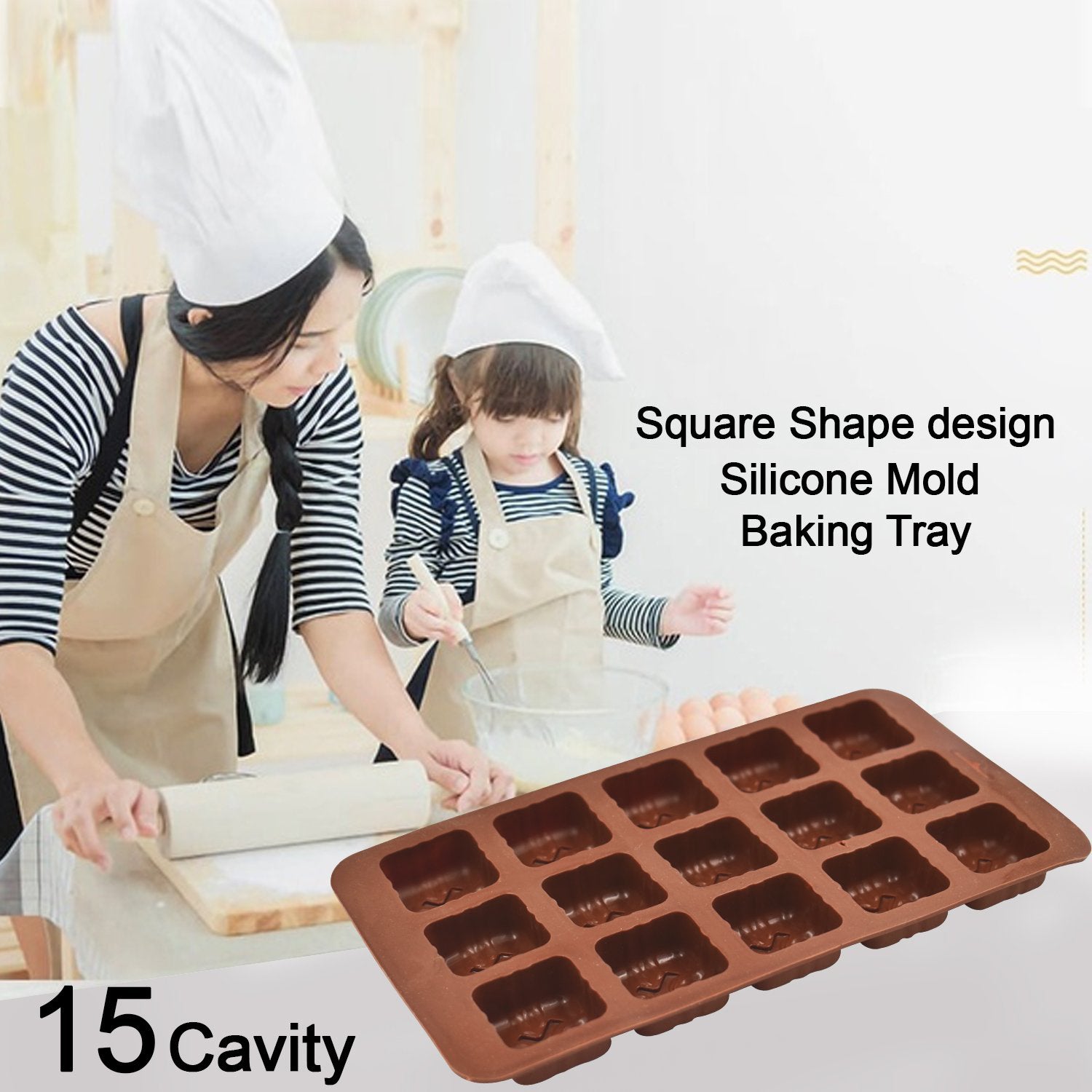 4632 15 Cavity Square Shape design Silicone Mold Baking Tray - India, 0.147 kgs