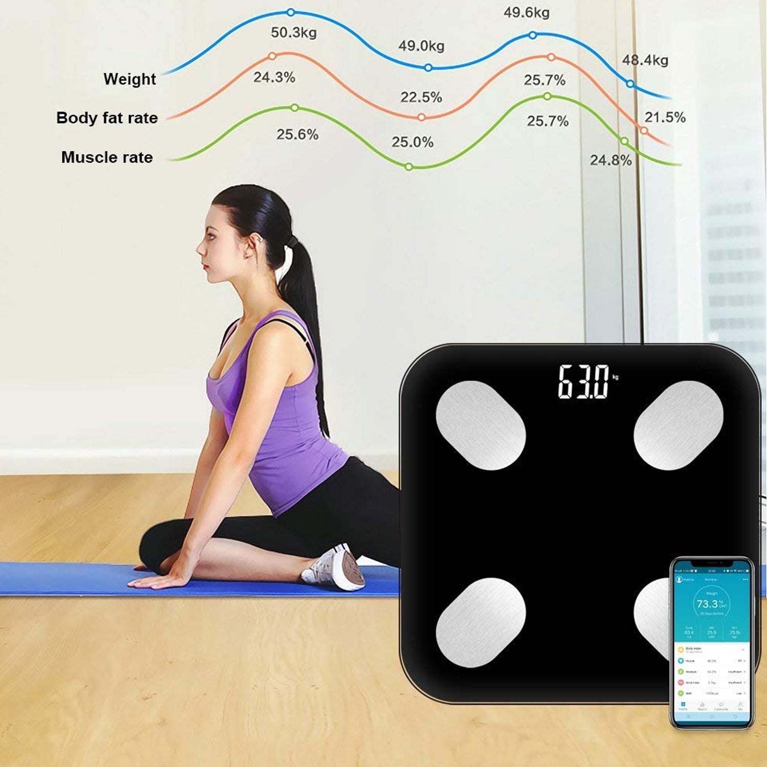 6327 Bluetooth Bathroom Scale, Bluetooth Body Fat Scale Digital Smart Body Weight Scale iOS and Android App to Manage Body Weight, Body Fat, Water, Muscle Mass, BMI, BMR, Bone Mass and Visceral Fat with BMI Scale - China, 0.945 kgs