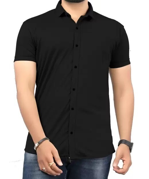 HALF-P38-SHIRT-BLACK Khadi Cotton Half Sleeve Shirt - M / 38, 0.25 kgs, India