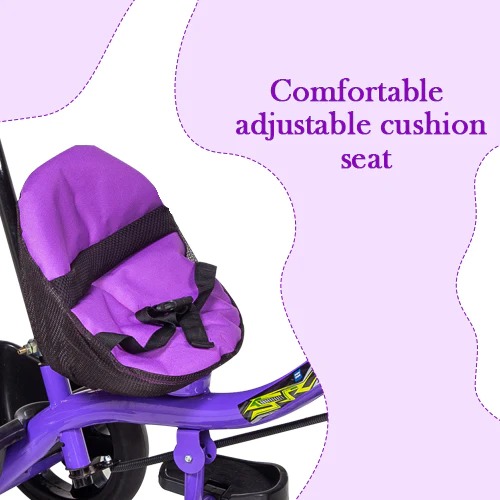 MEE MEE PREMIUM BABY TRICYCLE WITH DETACHABLE FOOTREST, PARENT HANDLE & CUSHIONED SEAT AND SEAT BELT (PURPLE)