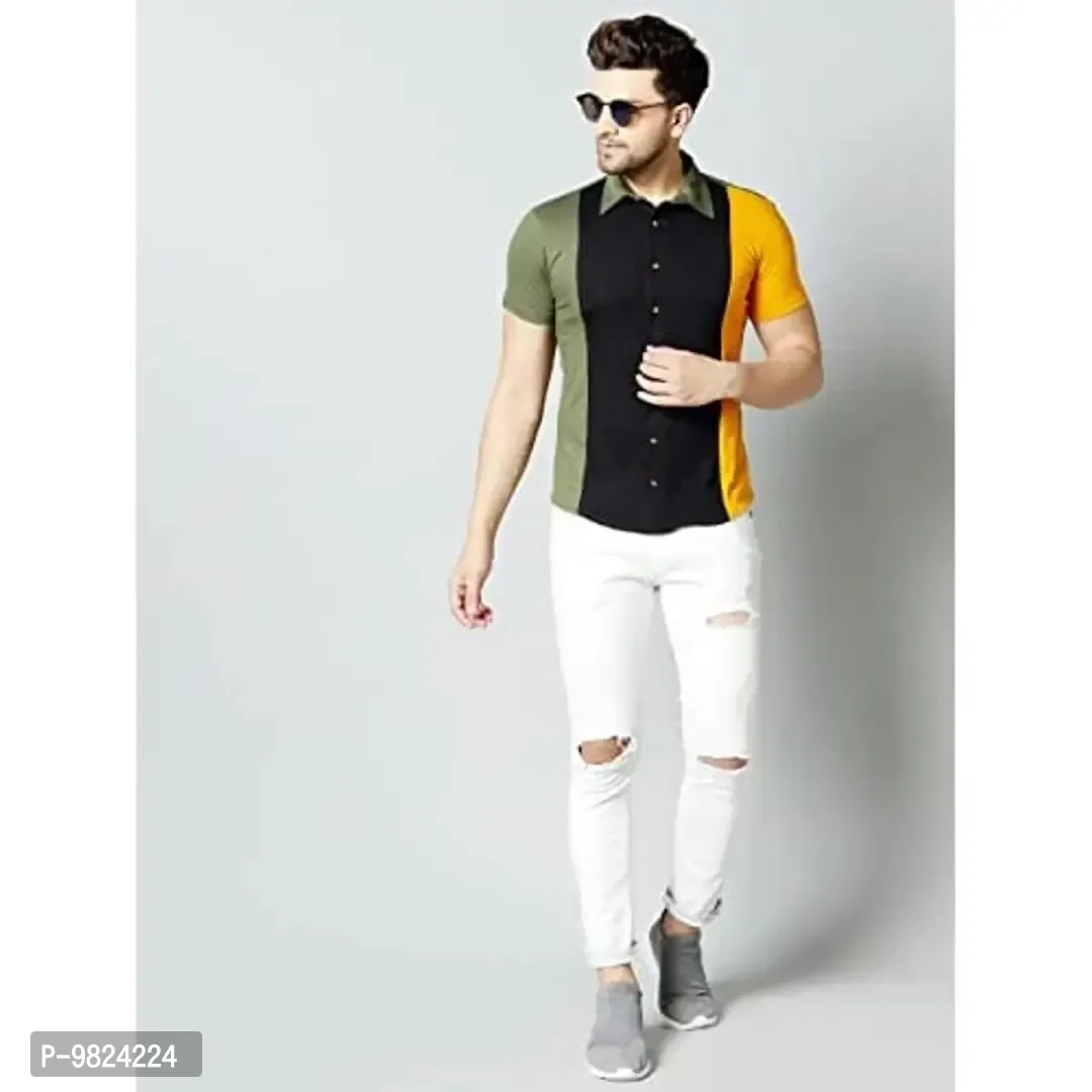 Gespo Mens Multicolour Spread Collar Half Sleeve Casual Shart - L