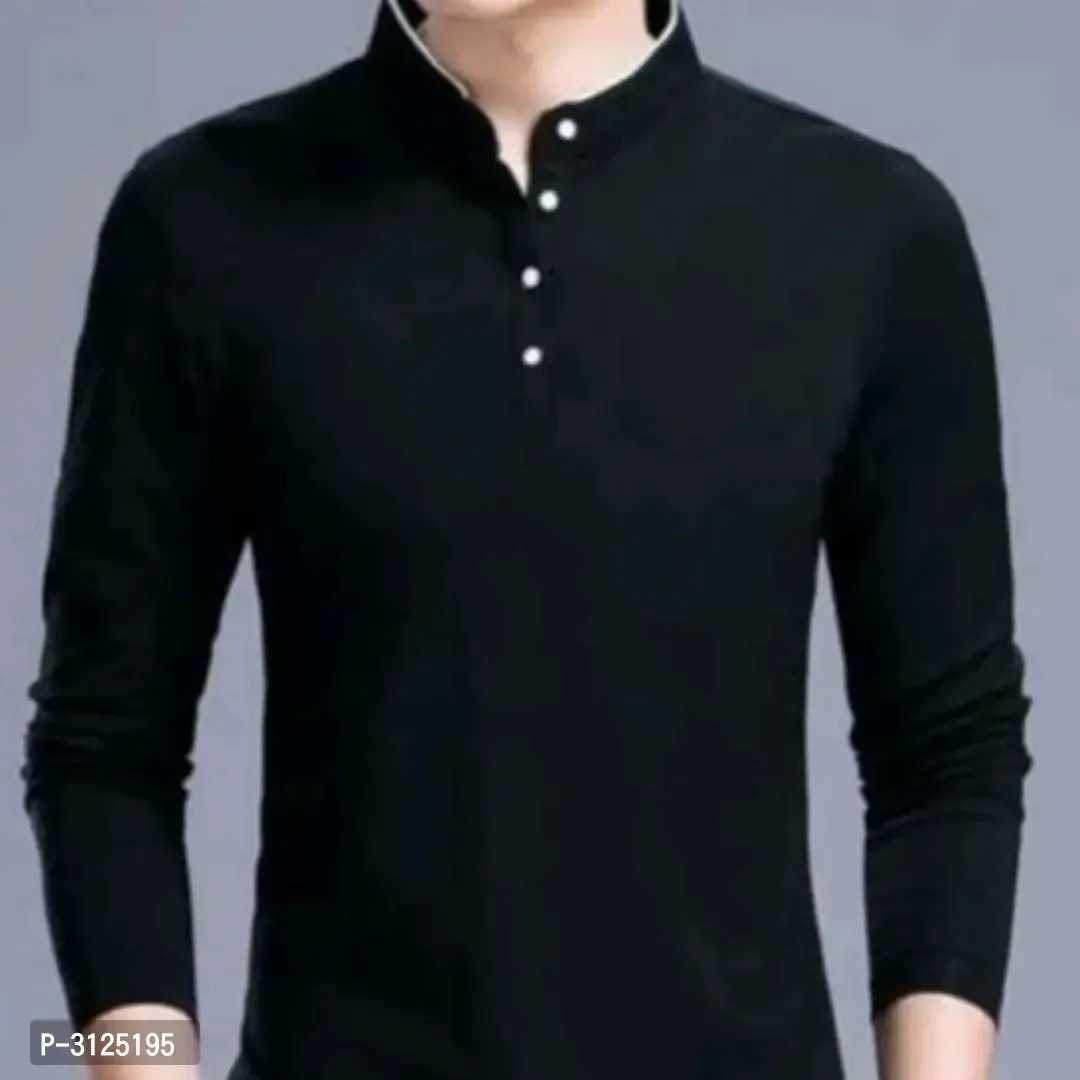 Mens Trendy Solid Cotton Mandarin Tees  - M