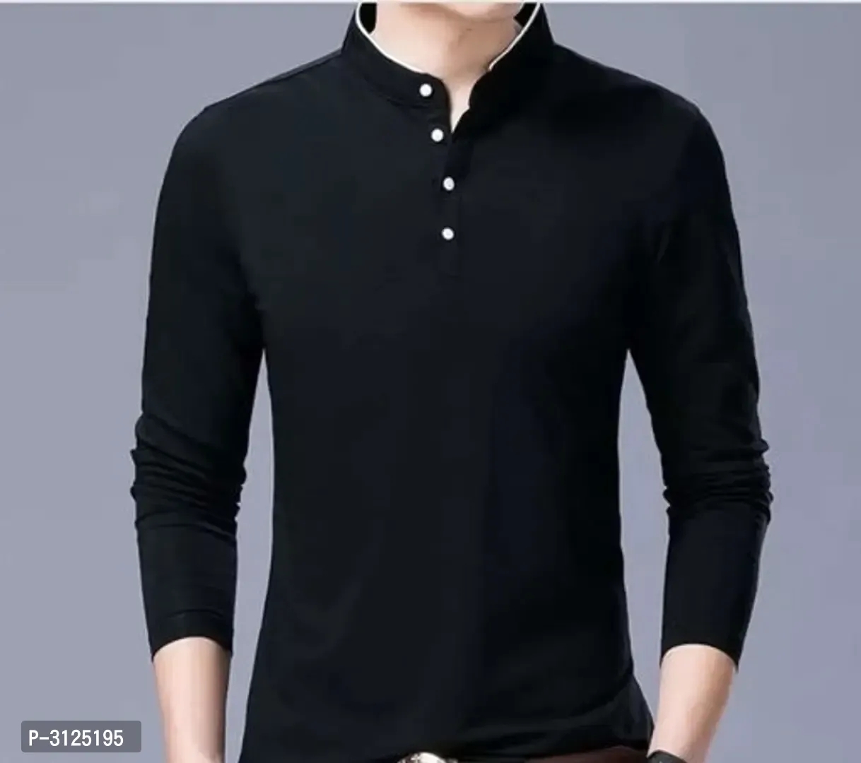 Mens Trendy Solid Cotton Mandarin Tees  - XL