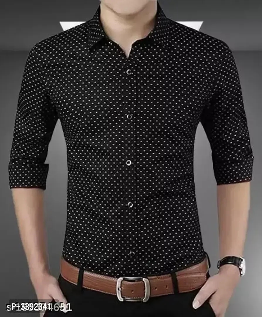 Black Printed Cotton Slim Fit Casual Shirt  - M