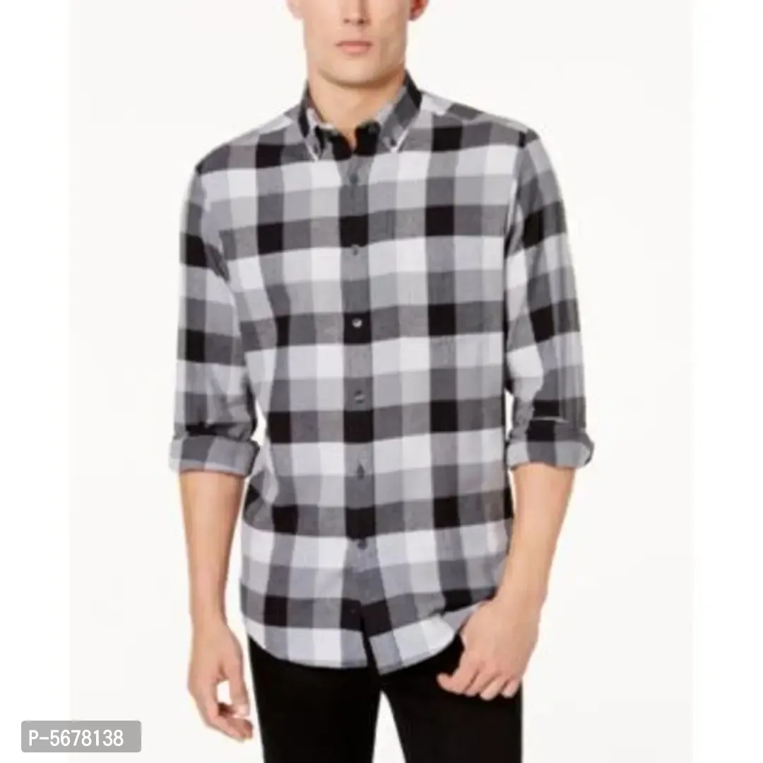 Stylish Cotton Black Checked Long Sleeves Regular Fit Casual Shirt - XL