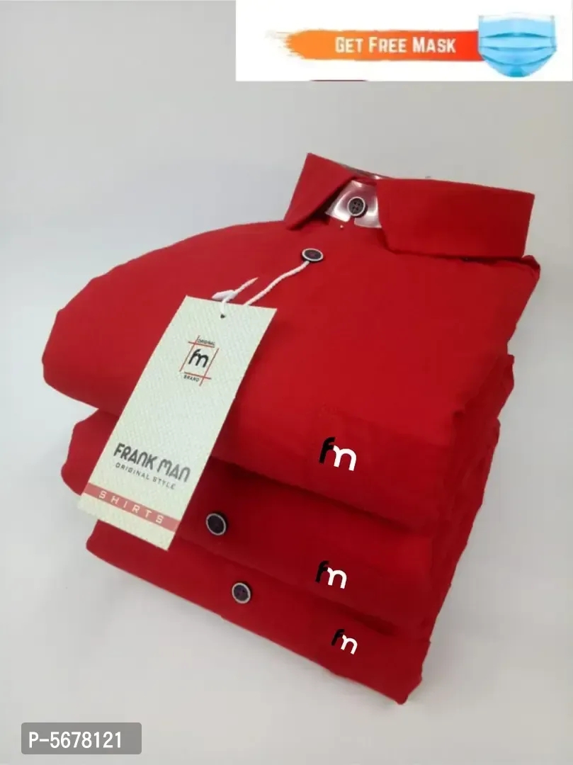 Stylish Cotton Red Solid Long Sleeves Regular Fit Casual Shirt  - XL