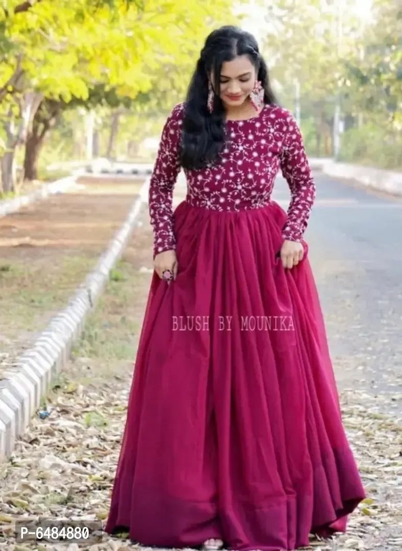 Trendy Attractive Georgette Stitched Ethnic Gown - M