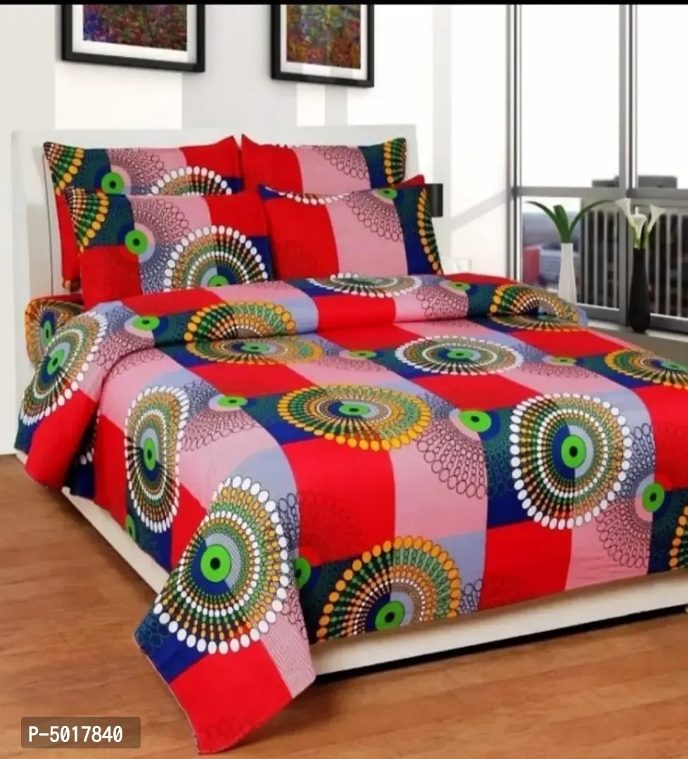 Polycotton Printed Double Bedsheet With 2 Pillow Covers