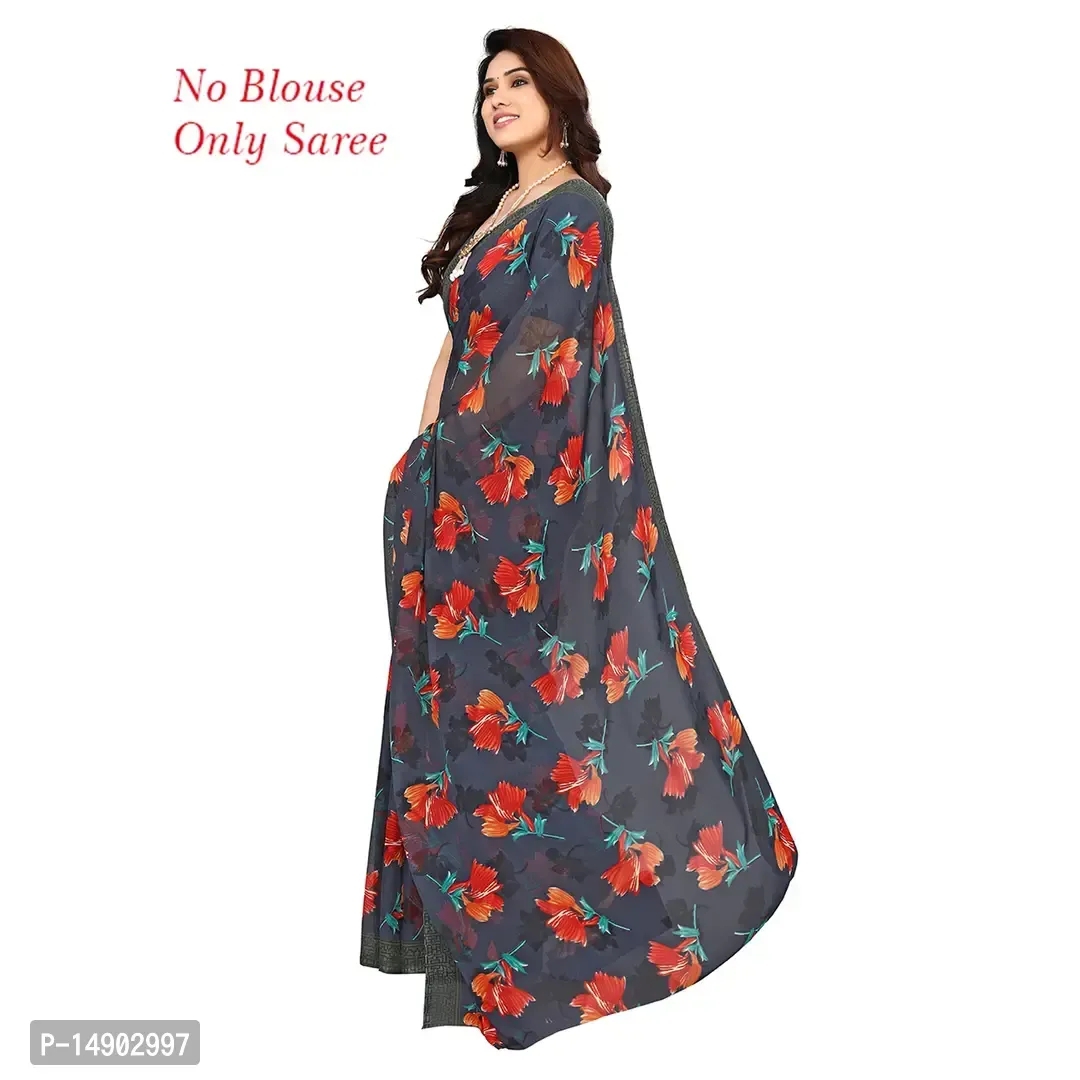 Georgette Grey Colour Printed Saree Without Blouse Piece 