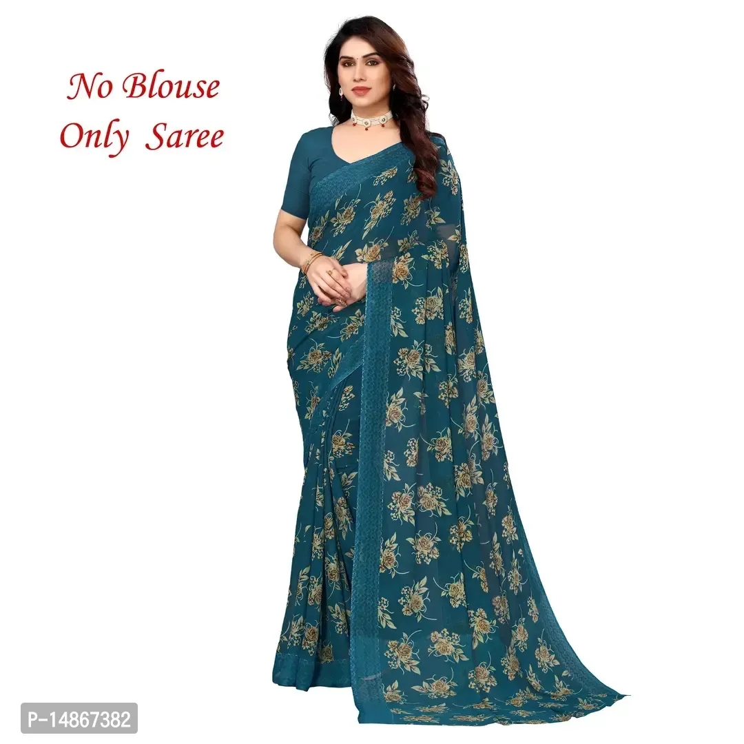 Elegant Teal Georgette Digital Print Women Saree without Blouse piece 