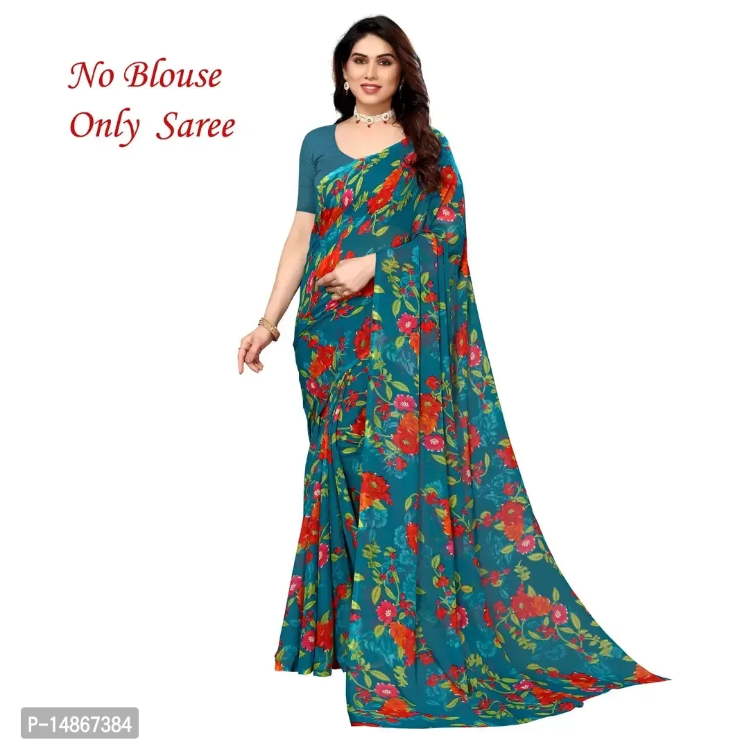 Elegant Dark Green Georgette Digital Print Women Saree without Blouse piece 