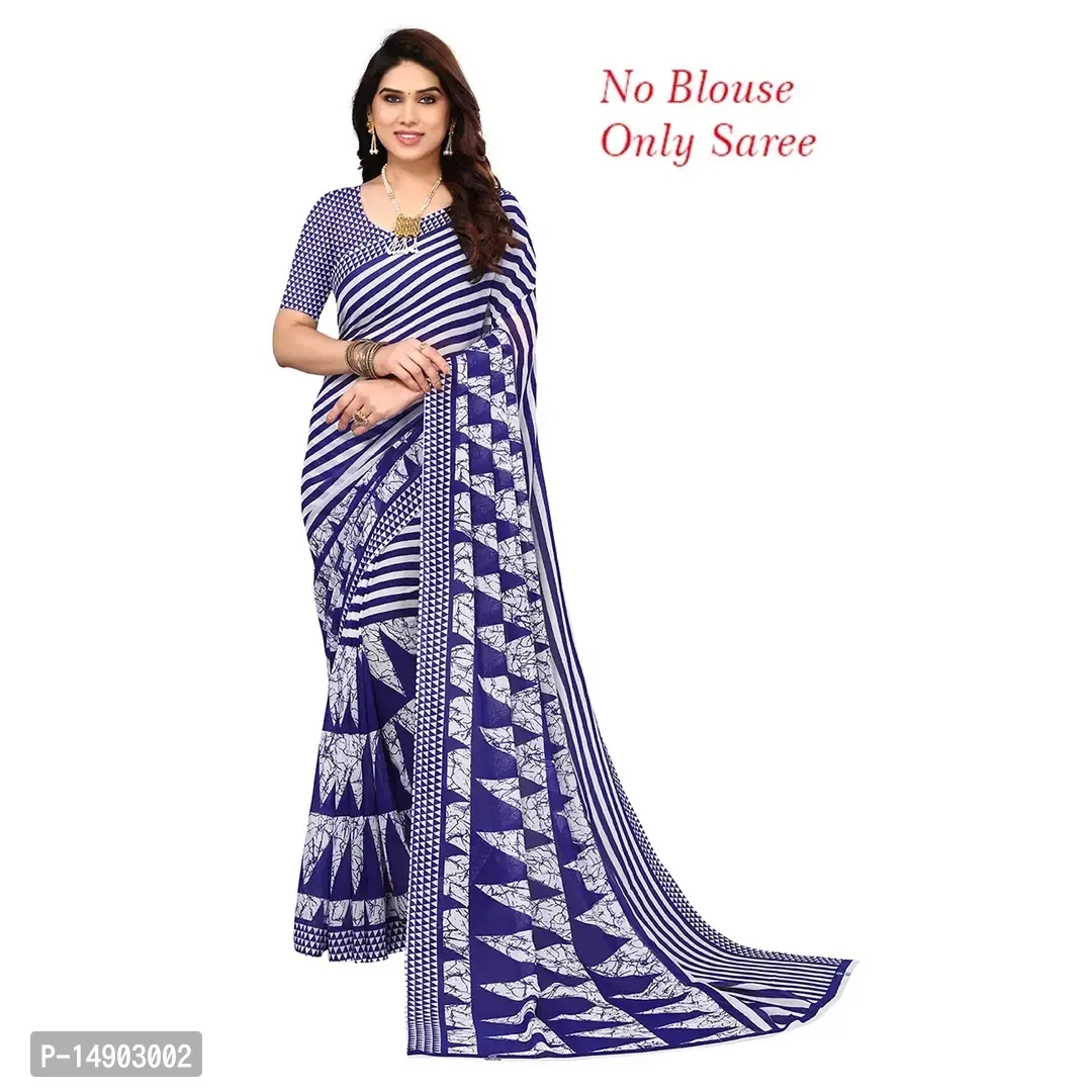 Georgette Blue Colour Printed Saree Without Blouse Piece 