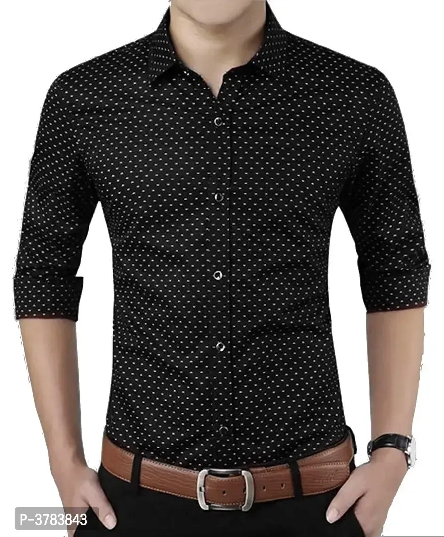 Mens Regular Fit Cotton Doted Casual Shart - L, Black