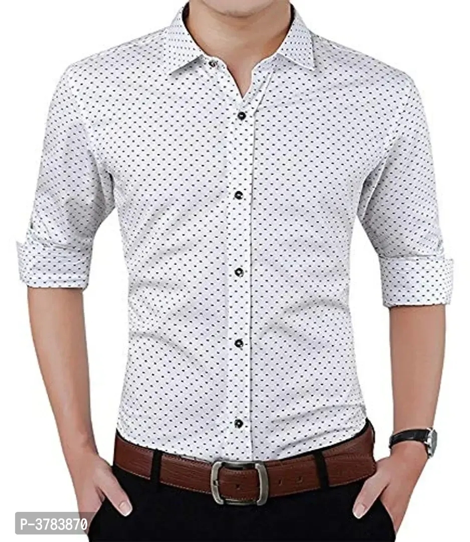 Mens Regular Fit Cotton Doted Casual Shart - XL, White