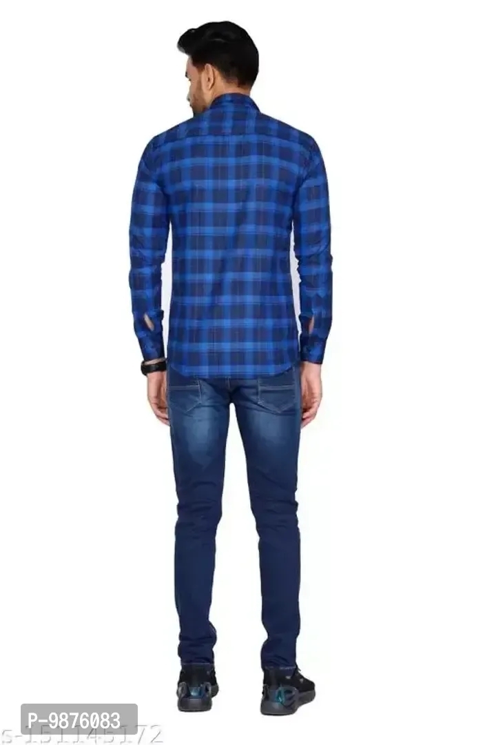 Men Cotton Blended Slim Fit Checked Shirt - XL