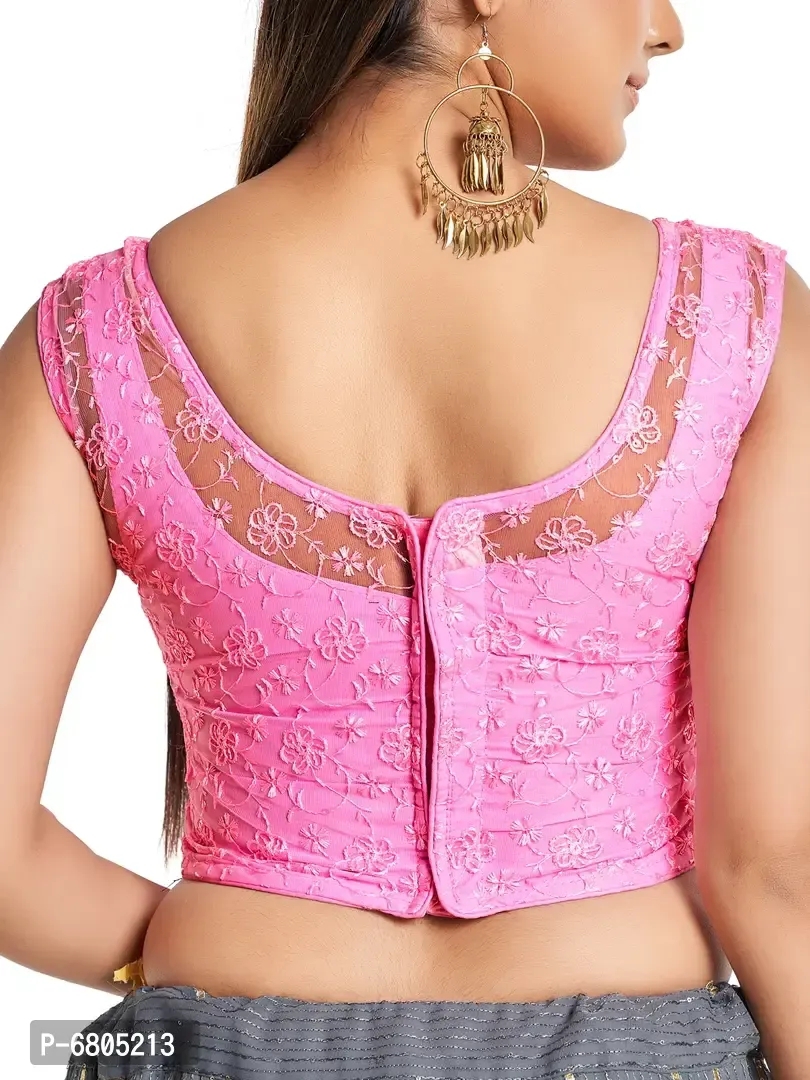 Women Round Neck Embriodered Net Sleeveless Readymade Blouse For Saree  - XL