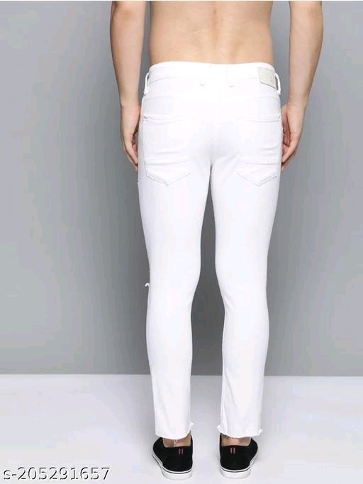 Men White Strechable Slash Knee Jeans - 28