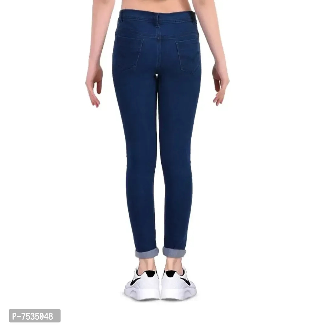 Fashionable Exclusive Womens Skinny Fit Jeans Dark Blue Round Pocket  - 28