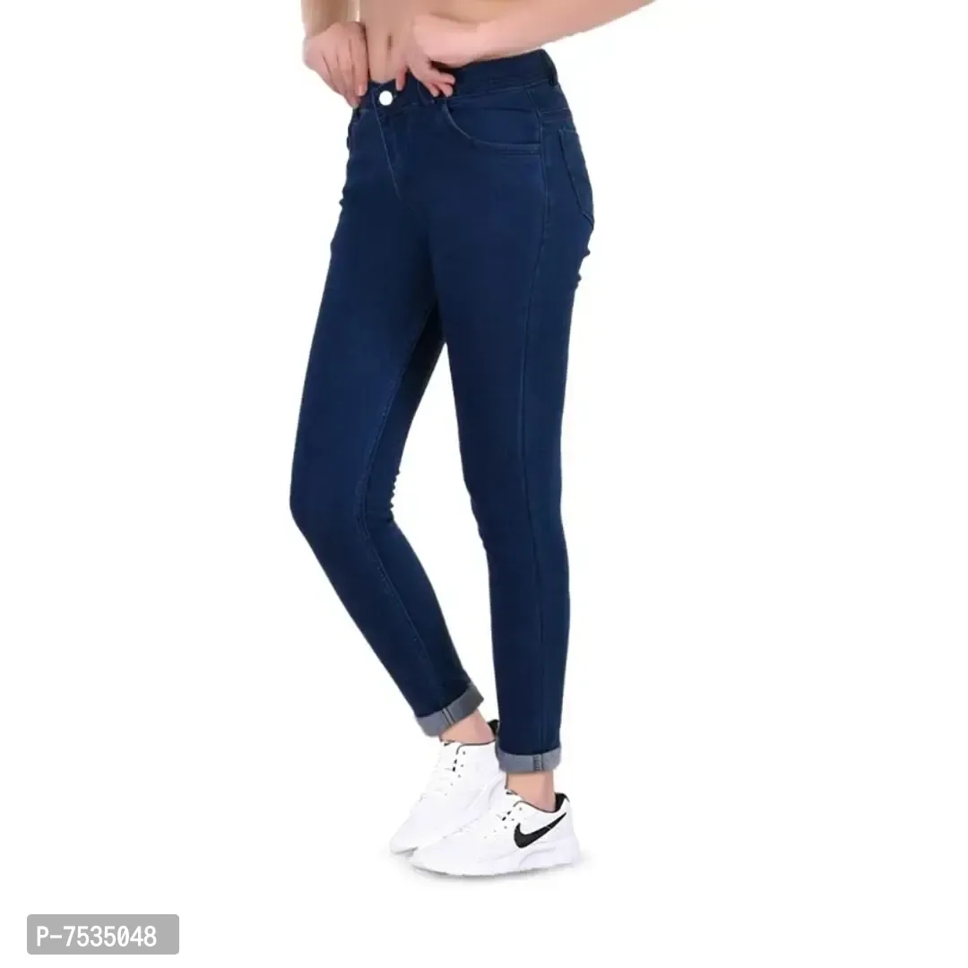 Fashionable Exclusive Womens Skinny Fit Jeans Dark Blue Round Pocket  - 30