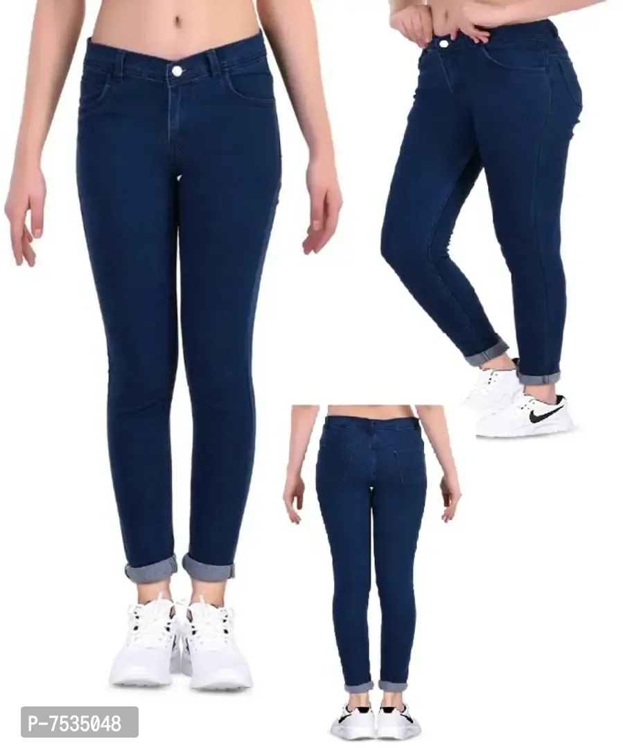 Fashionable Exclusive Womens Skinny Fit Jeans Dark Blue Round Pocket  - 32