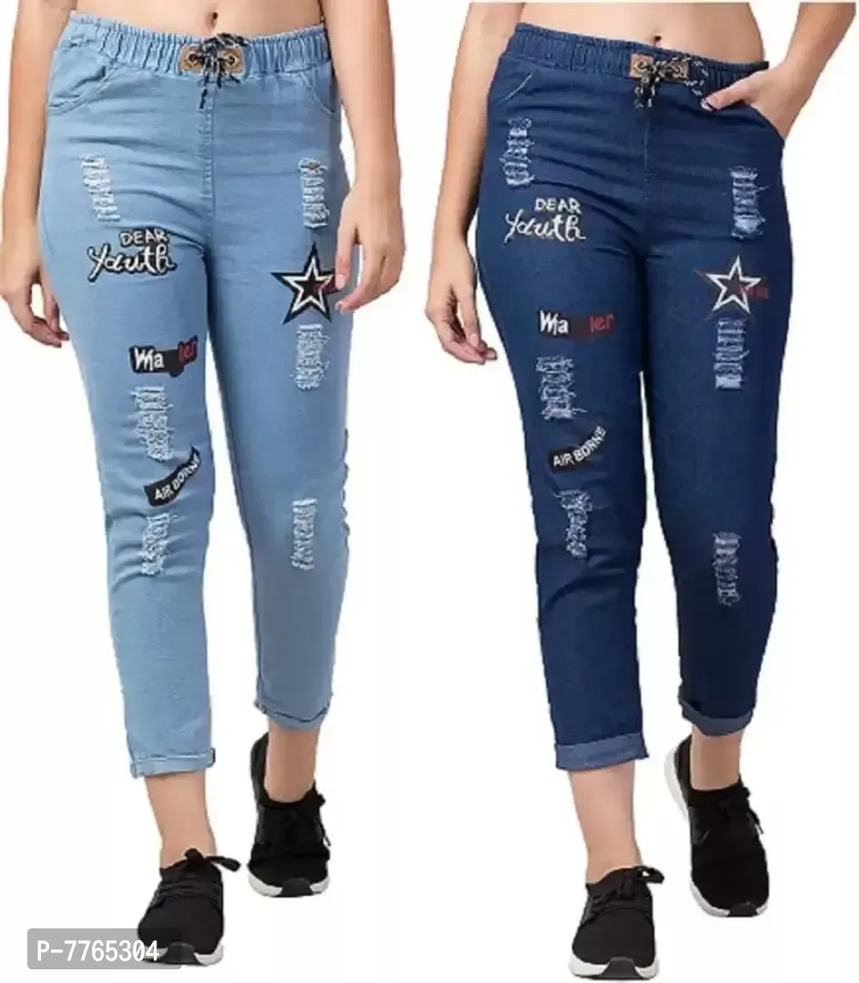 Aglobi Women's/Girl's Denim Joggers (26, l-Star,d-Star) - 30