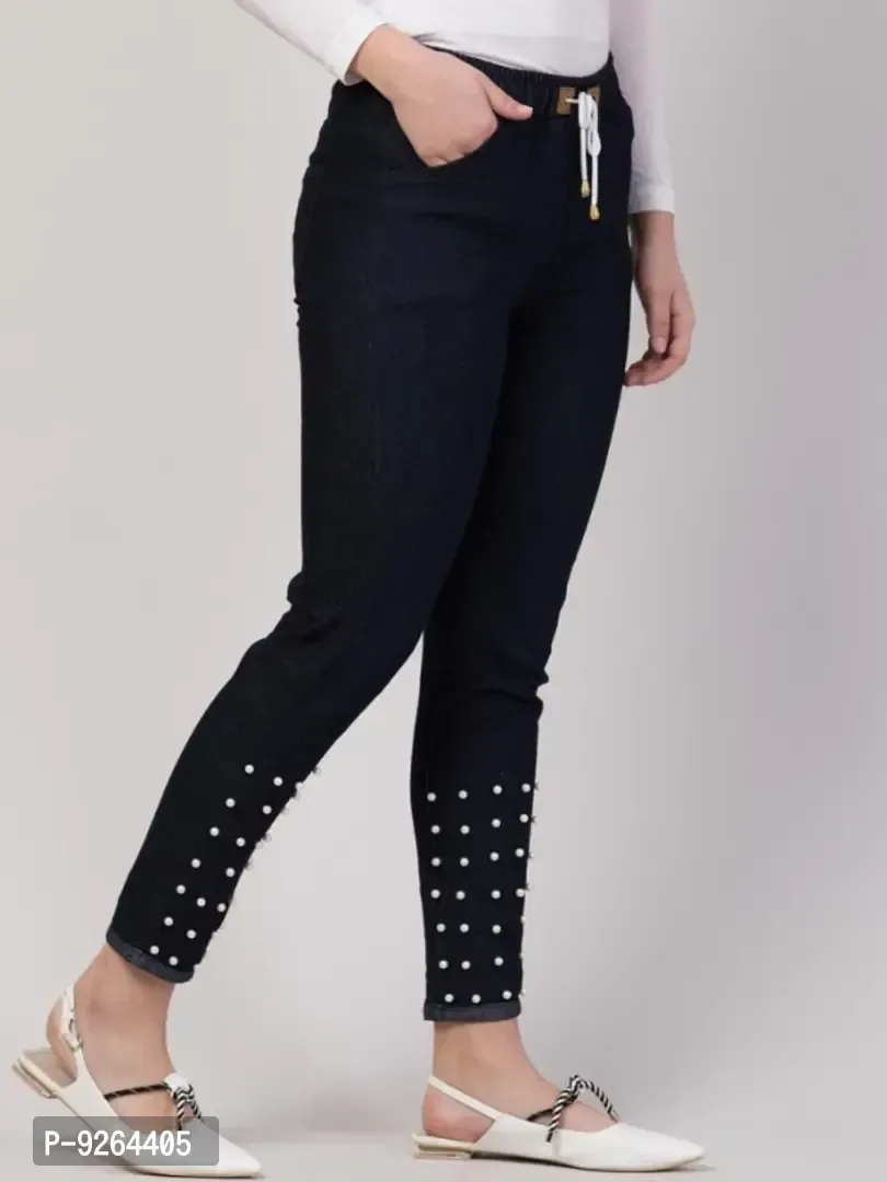 Women Denim Lycra Bottom Pearl Black Jogger Jeans - 28