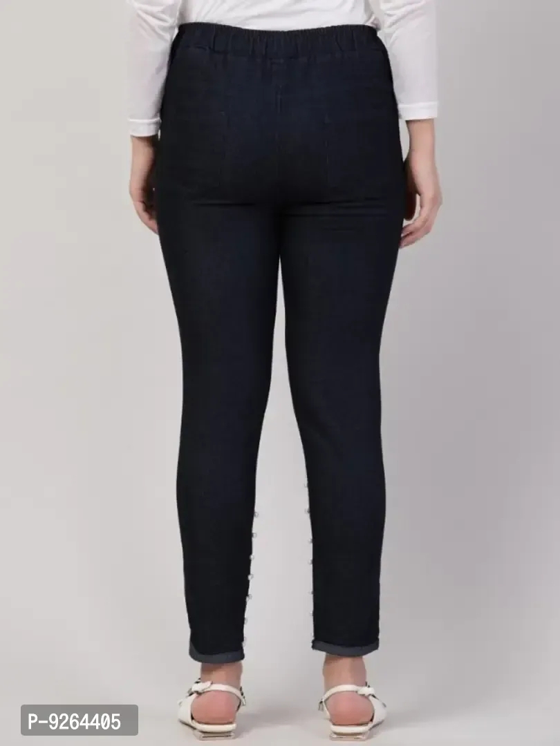 Women Denim Lycra Bottom Pearl Black Jogger Jeans - 32