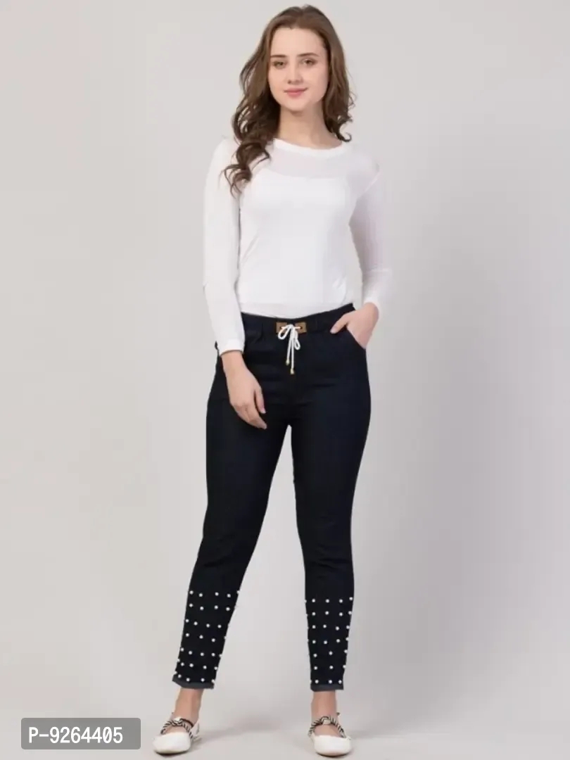 Women Denim Lycra Bottom Pearl Black Jogger Jeans - 38