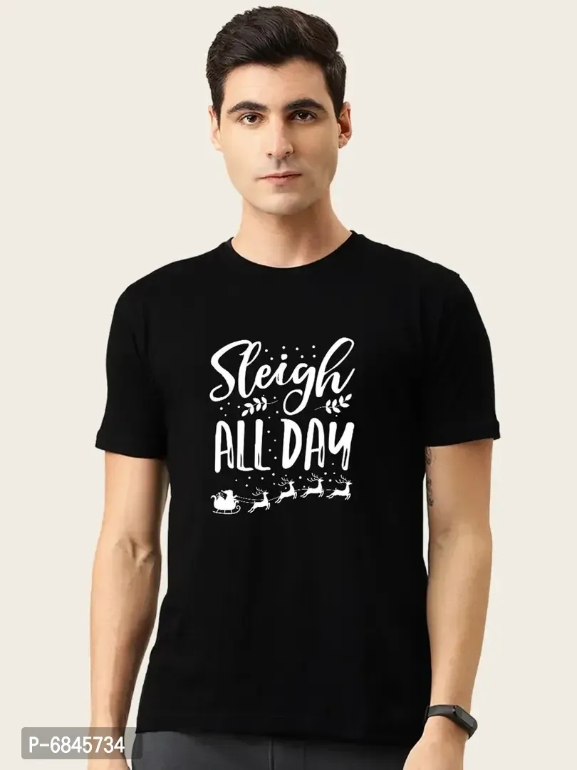 Trendy Cotton Blend Black Tees For Men - L