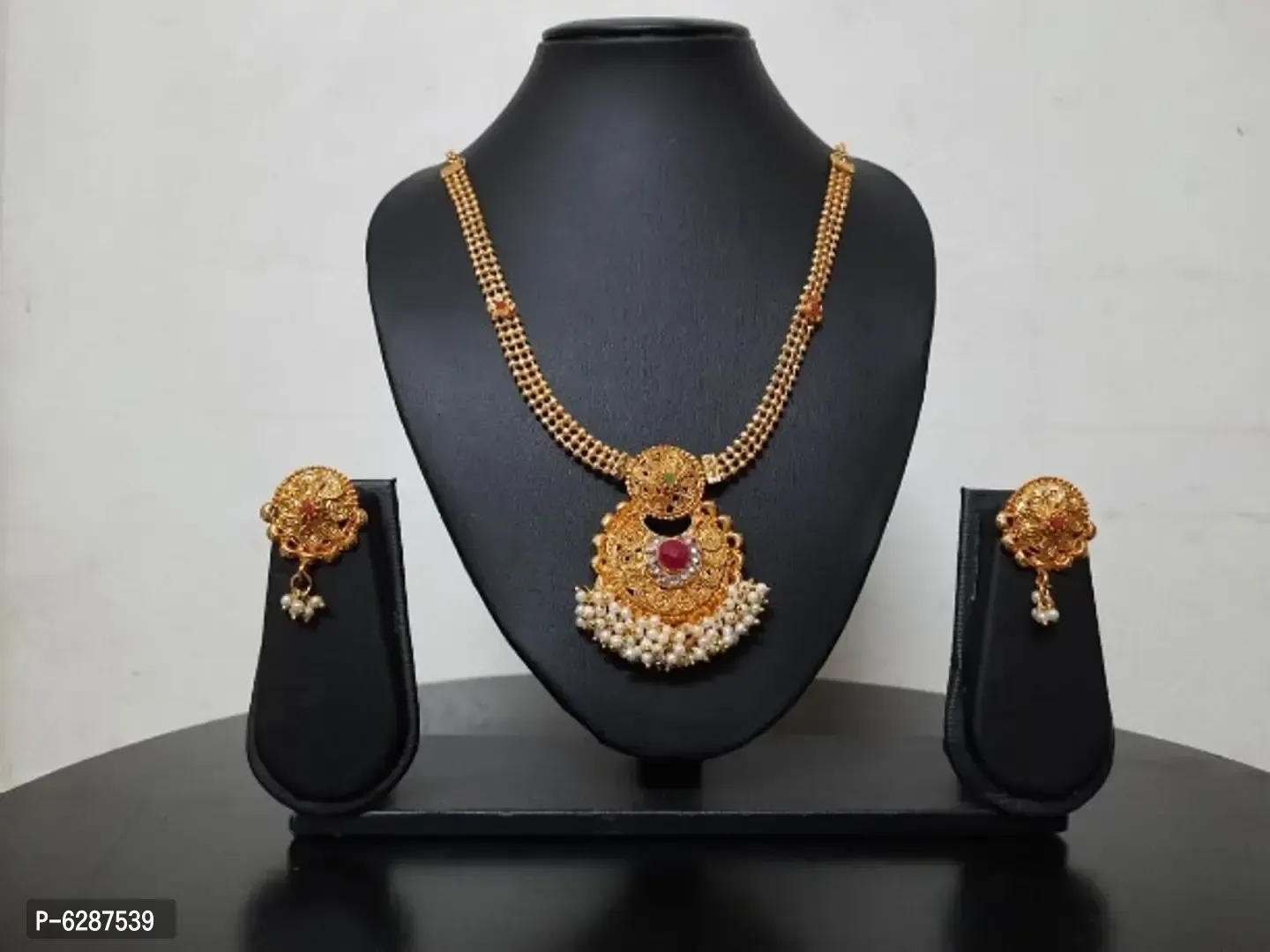 Basra Pearl Oxidised Gold Necklace Set 