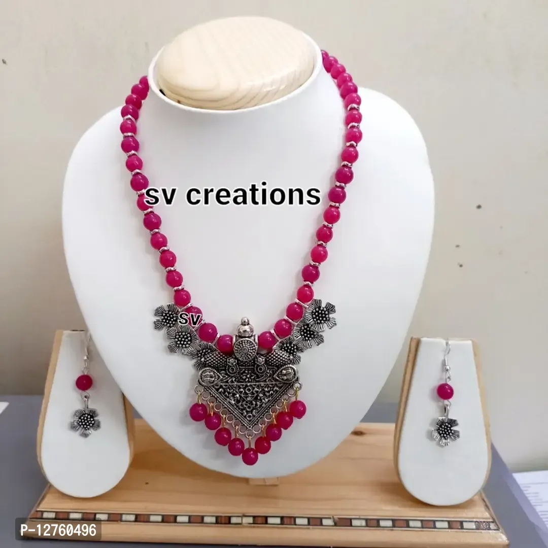 oxidized beads flower necklace set 