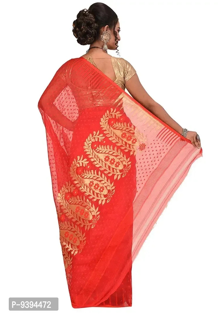 Sushrita Boutique Womens Traditional Prints Solid Jamdani Handloom Saree (Jamdani_3) 