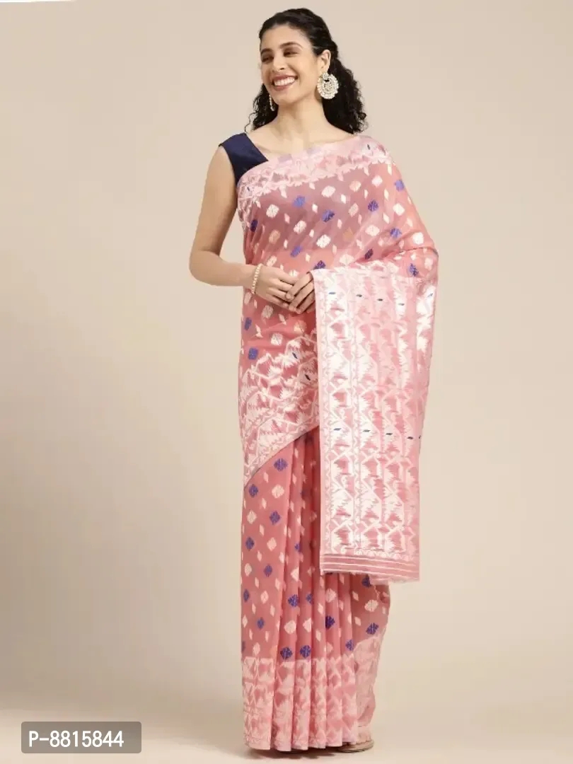 Womens Jamdani Cotton Silk Saree With Blouse Piece 