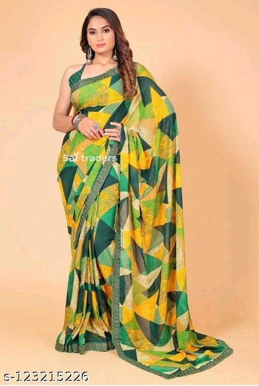 Georgette Multicolor Lace Border Saree With Blouse