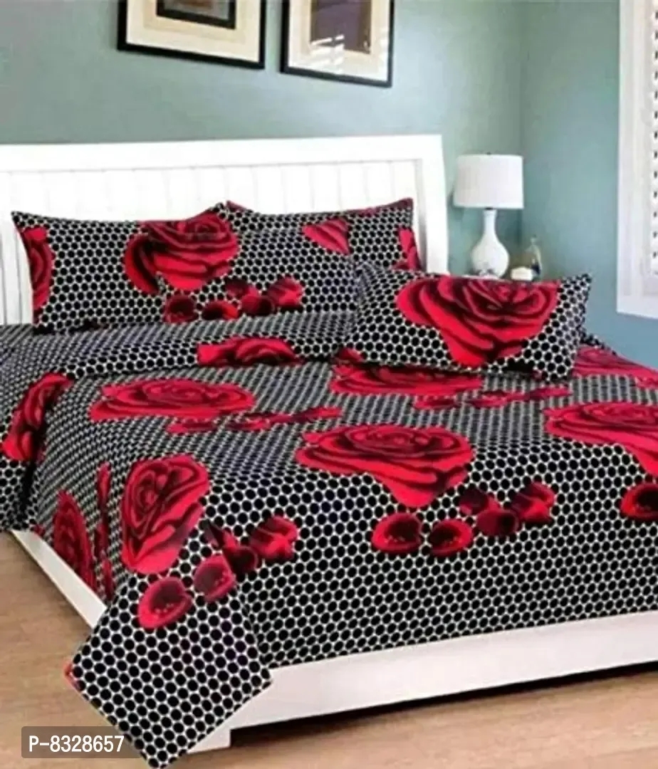 Stylish Fancy Cotton 3d Printed 1 Double Bedsheet 2 Pillowcover