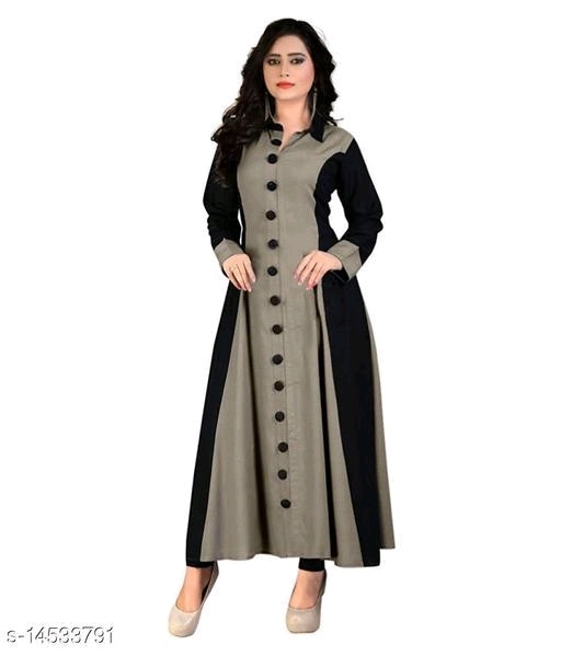 Women's Solid Cotton Rayon Blend Flared Kurta - XL