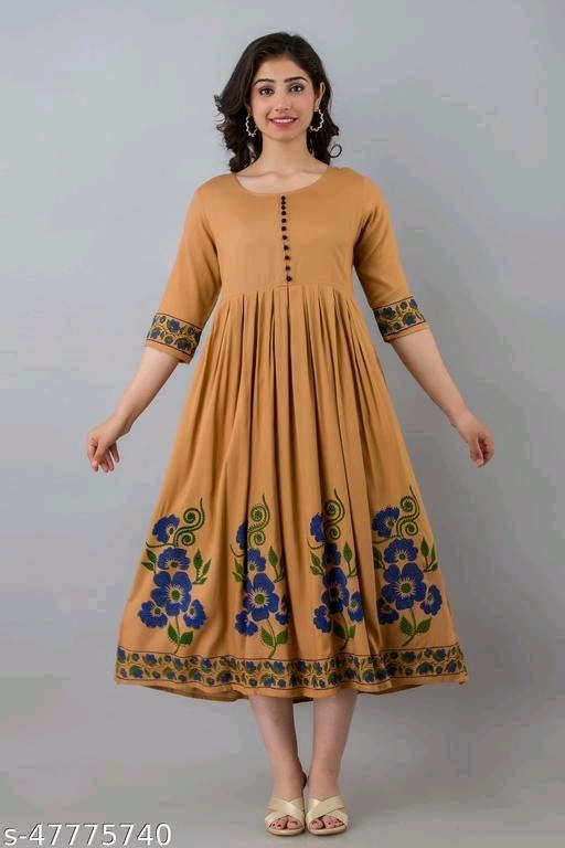 Women's Rayon Printed Long Flared Anarkali Kurtis - L